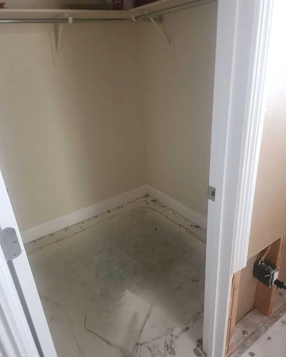 Closet stripped and dried, ready for new flooring