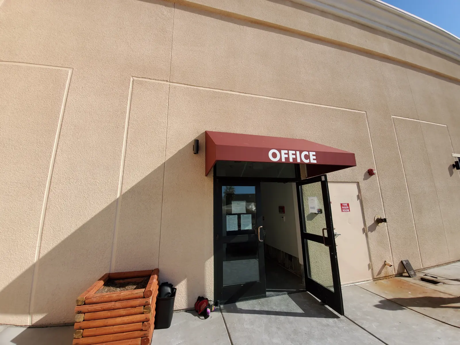 Commercial office entrance during a restoration job