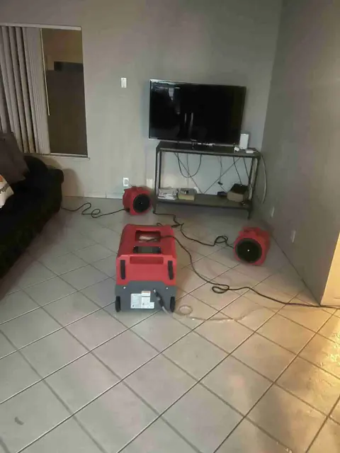 LGR dehumidifier and air movers drying a living room