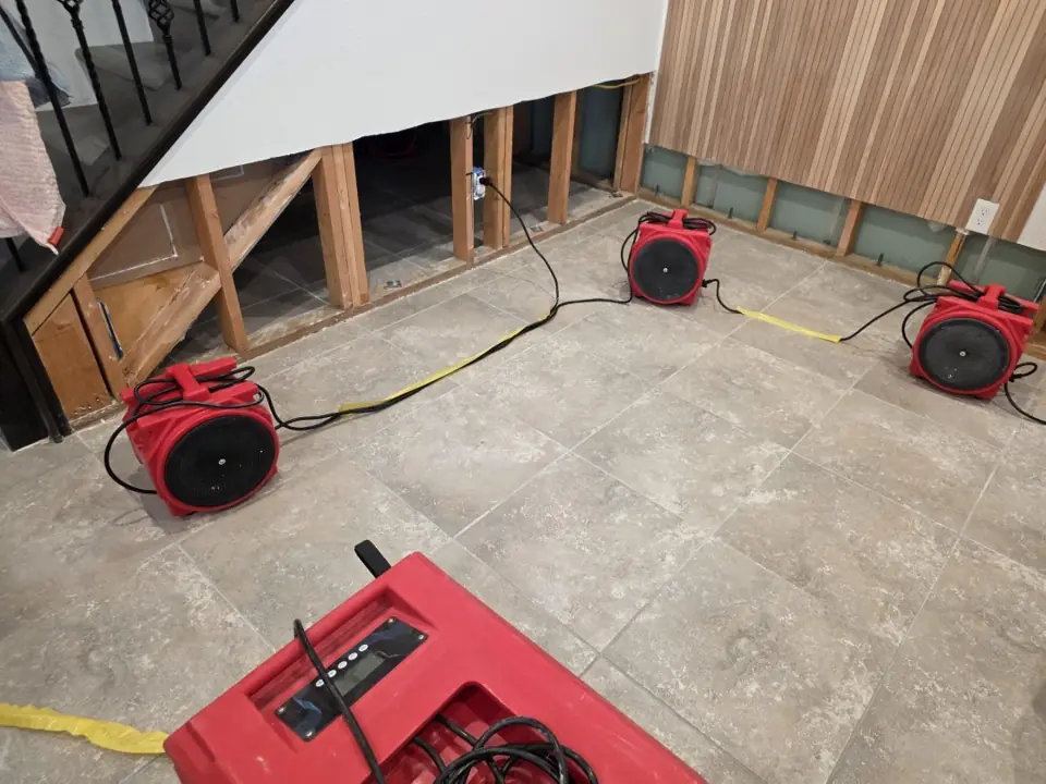Air movers placed for structural drying